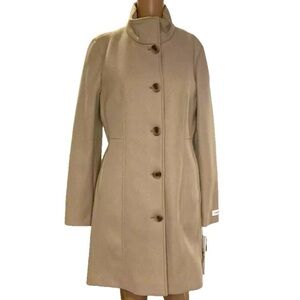 NEW CALVIN KLEIN Women's Coat Polyester Button Closure Size S light Beige